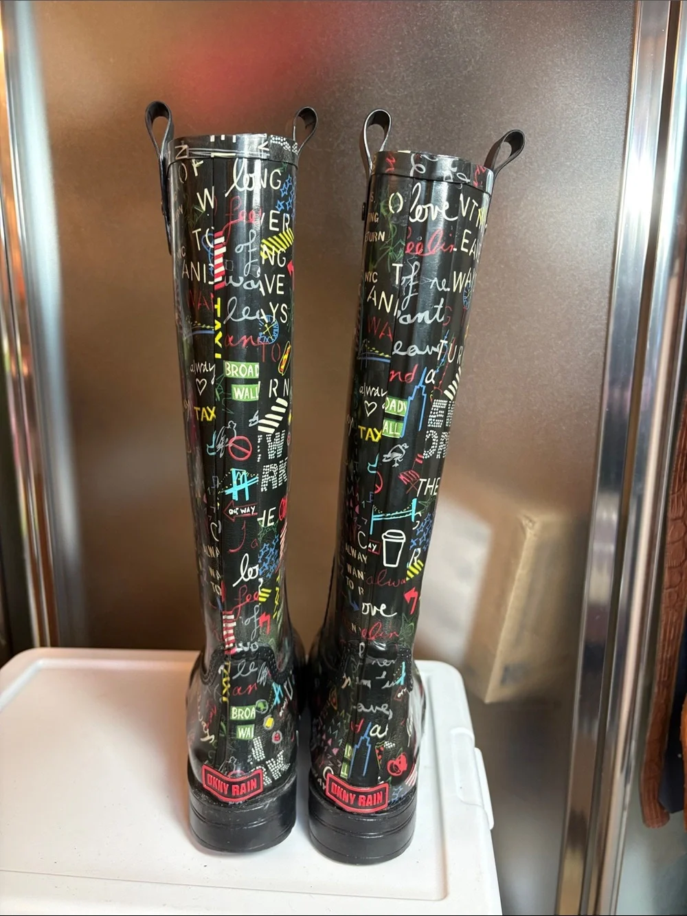 Colorful Graphic Rain Boots - Black with Multicolor Print